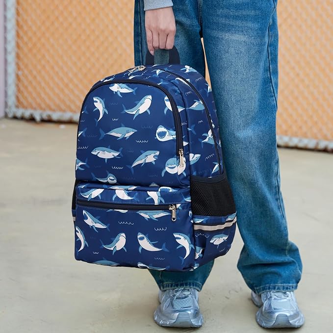 DSIUE School Backpack for Boys, Shark backpack with Lunch Box, Bookbag for Boys Kids Backpacks for Elementary School Student