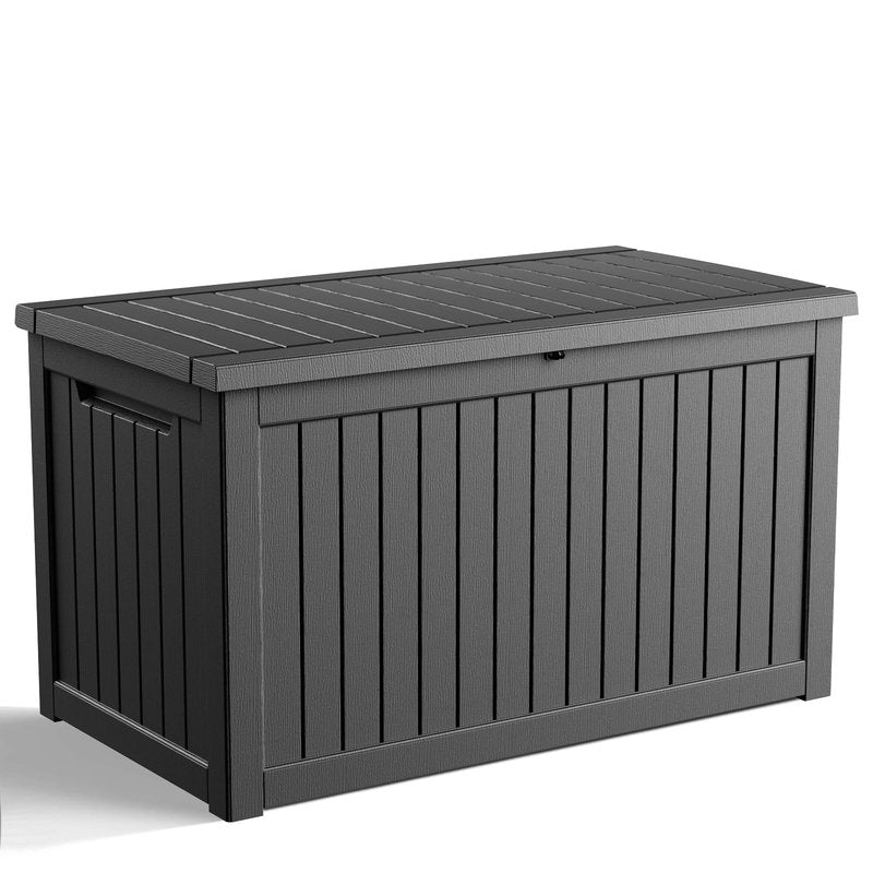 PatioZen 280 Gallon Outdoor Deck Box,Waterproof Resin Outdoor Storage Boxes, Outside Storage Lockable Container for Garden Tools,Indooor Cushions,Accessories (Black)
