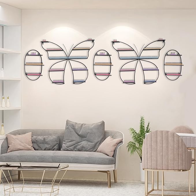 Nail Polish Rack, 5PCS Butterfly-shaped Nail Polish Storage Rack Wall-mounted Metal Essential Oil Display Organizer Stand Holder for Home Spa Nail Salon Shop (Black)