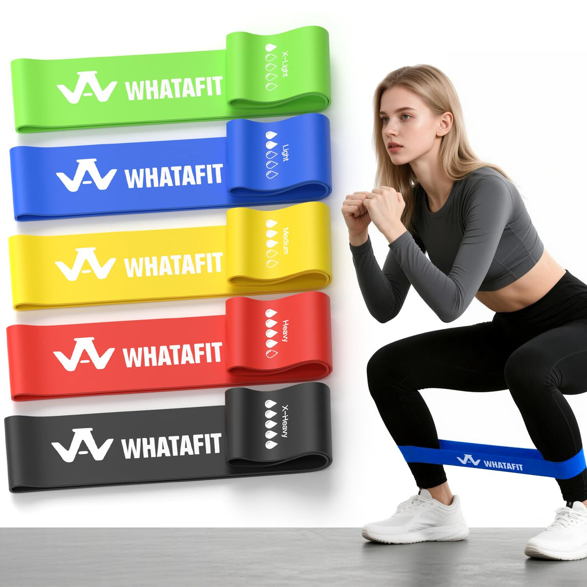 WHATAFIT Resistance Loop Exercise Bands, Latex Elastic Workout Bands for Men and Women, for Home Fitness, Stretching, Strength Training, Physical Therapy