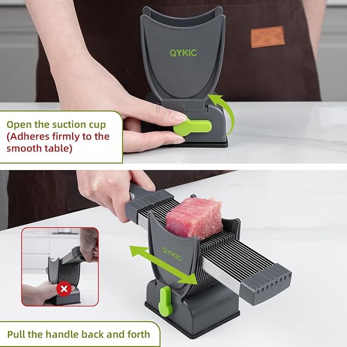 QYKIC Fresh Meat Slicer, Thickness Adjustable 2/4 mm Stainless Steel