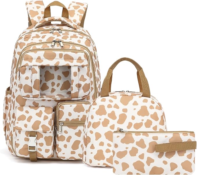 School Backpack for Girls 3Pcs Set Elementary Middle School Book Bags with Lunch Box Pencil Case