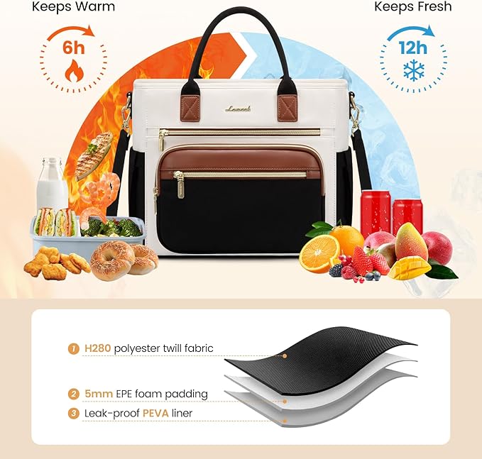 LOVEVOOK Insulated Lunch Bag Women,Wide Opening Adult Lunch Box Women,Leakproof Cooler Bag for Work Picnic Beach Family College,Lunch Teacher Tote Bag with Adjustable Shoulder Strap and Cup Holder