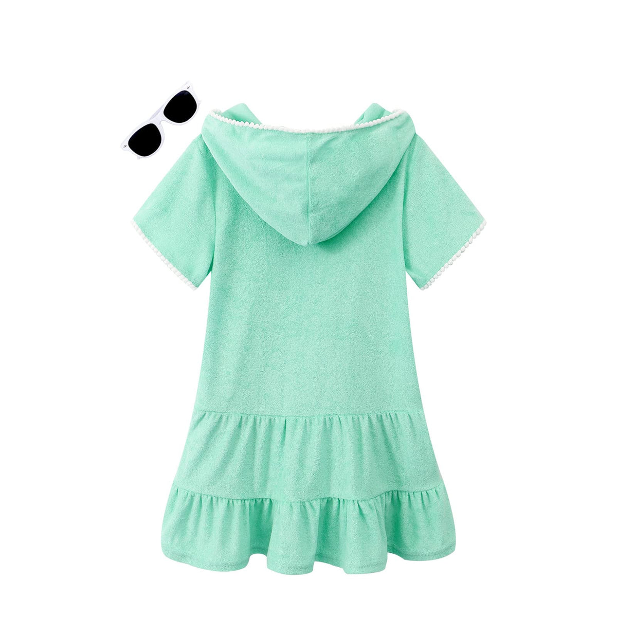 Hiiraggle Girls Swim Cover Up Terry Swimsuit Coverup Kids Zip-Up Beach Pool Bathing Suit Wraps with Sunglasses