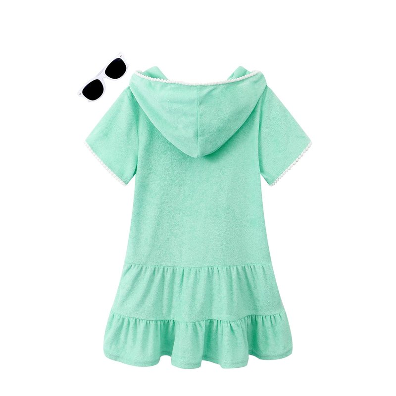 LUCKYGAL Kids Beach Coverup Girls Swimsuit Coverup Zip-Up Beach Green Bathing Suit Wraps,4t 5t
