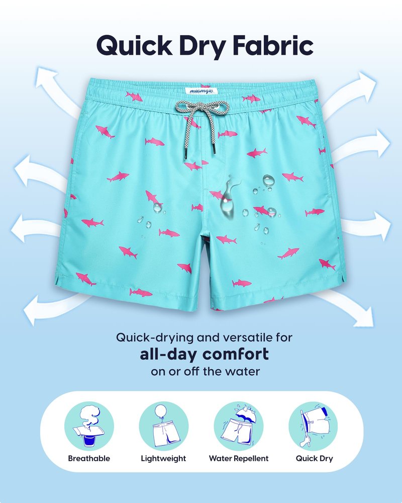 maamgic Mens Swim Trunks 5 Inch with Mesh Lining, Quick Dry Mens Bathing Suit, Swim Shorts for Swimming and Beach, Large