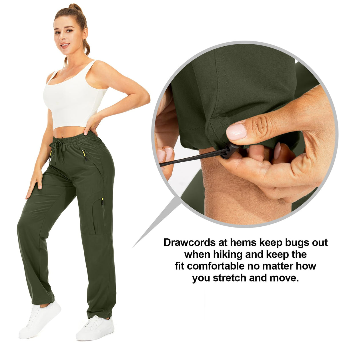 Toomett Women's Hiking Pants Safari Quick Dry UPF 50 Travel Golf Pants Lightweight Camping Work Cargo Pants Zipper Pockets,6608,Army,XL