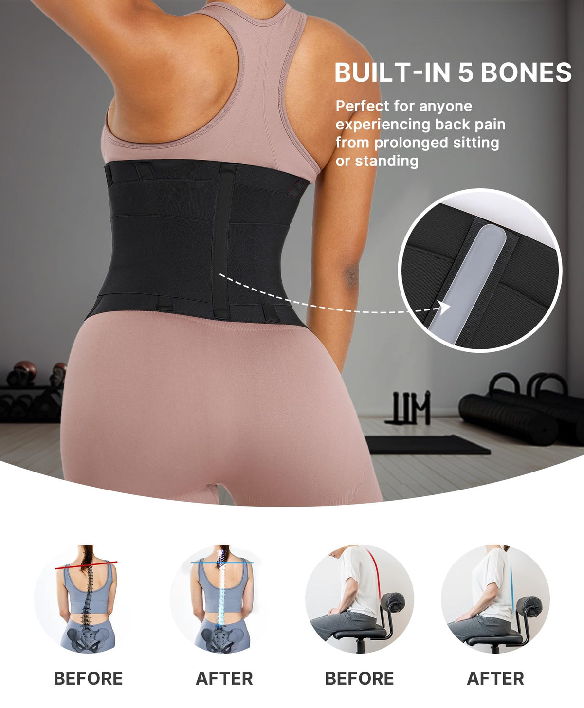 SHAPELLX Waist Trainer for Women Lower Belly Fat Tummy Control Sport Workout Body Shaper Waist Cincher Corset Shapewear Black