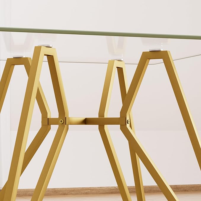 35.4" Square Glass Dining Table for 4, Modern Tempered Glass Kitchen Table for 4 with Gold Metal Legs, Compact Small Circle Dining Room Leisure Tables for Kitchen Apartment