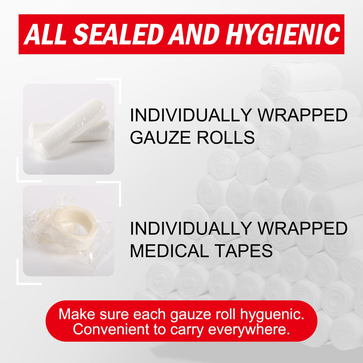 DMSKY Gauze Rolls 60 Pack, 3 in x 4.1 Yards, Individually Wrapped Breathable Rolled Gauze, Premium Bandage Wrap Vet Wrap, Mummy Wraps