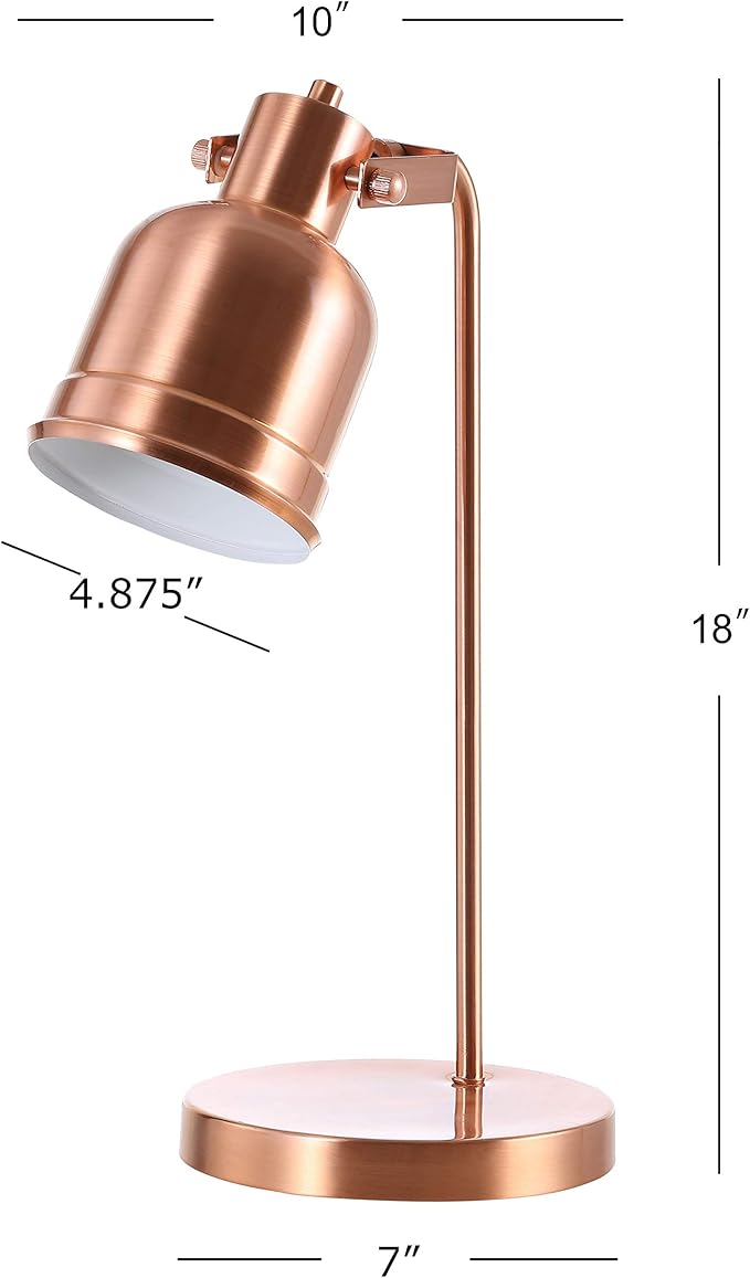 JONATHAN Y 18" Copper Metal LED Task Lamp, Modern Industrial Adjustable Desk Lamp with Swinging Shade for Home Office or Bedroom, UL Listed, LED Bulb Included JYL6112A
