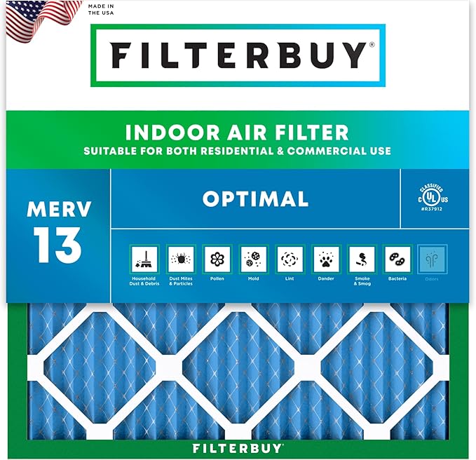 Filterbuy 16x16x1 Air Filter MERV 13 Optimal Smoke & Allergy Defense,