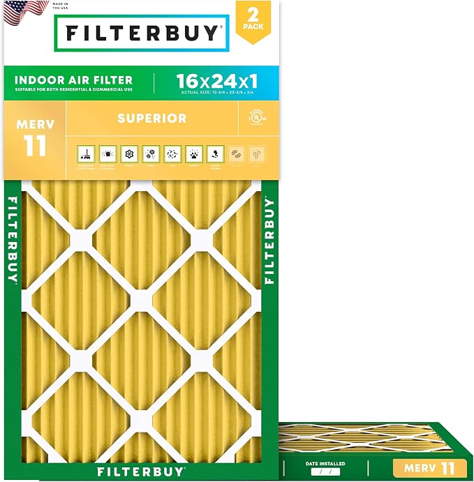 Filterbuy 16x24x1 Air Filter MERV 11 Superior Pet & Allergy Defense,