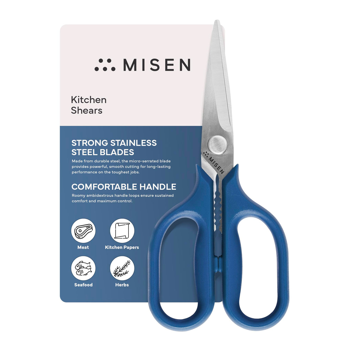 Misen Heavy Duty Kitchen Shears - Stainless Steel, Versatile and Easy Clean Scissors for Meat, Herbs and Veggies - Ambidextrous Comfort Handle - Professional Grade - Black