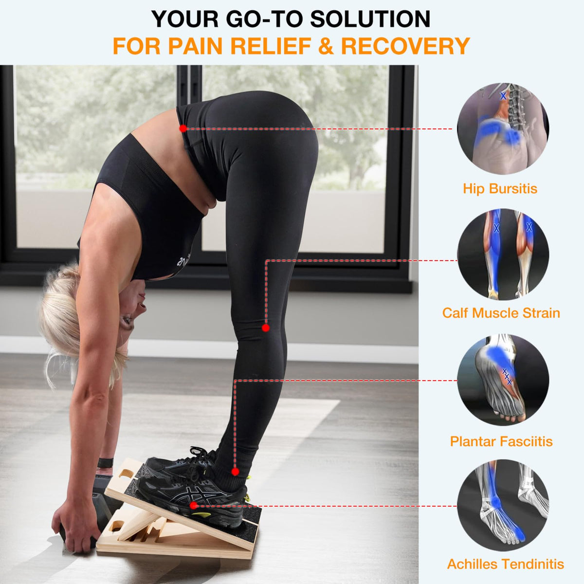 TEMI Slant Board for Calf-Stretching - Wooden Incline Wedge Stretcher for Squats, Foot & Ankle Mobility, Portable Fitness Equipment, Balance Block for Heel Stretch