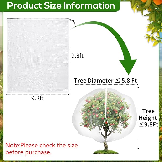 9.8 x 9.8 ft Large Fruit Tree Netting Cover