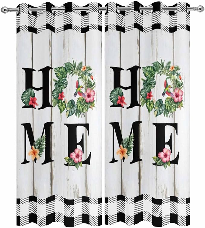Summer Outdoor Curtains for Patio Leaves Garland Plumeria Wood Buffalo Plaid