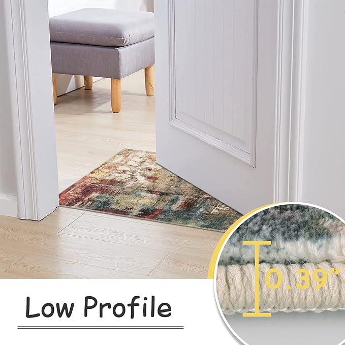 Lahome Modern Abstract Kitchen Runner Rugs Non Skid Washable, 2x6 Rug Runners for Hallways Bathroom Laundry Room, Non Slip Indoor Floor Carpet Runner for Bedroom Home Decor, Red/Multi