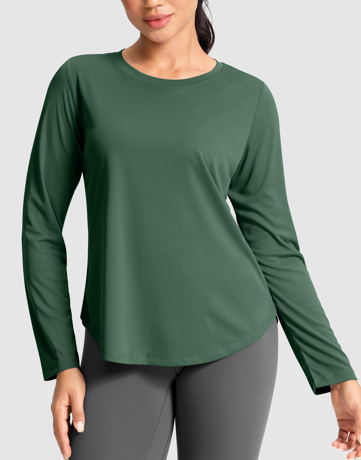 SANTINY Lightweight Long Sleeve Workout Tops for Women Breathable Gym Yoga Athletic Running Hiking Top UPF 50+ Sun Shirts (Green_L)