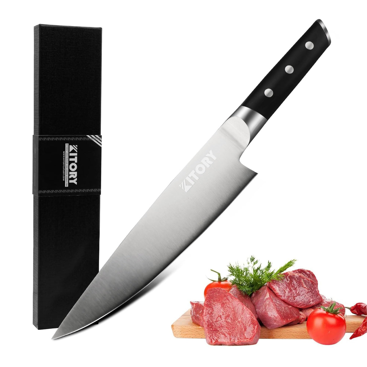 Kitory Meat Cleaver for bones and frozen meat - 7 inch German High Carbon Stainless Steel Kitchen Chopping Knife Blade, Ergonomic Wodden Handle with Enhanced Bolster - Gifts Box Included