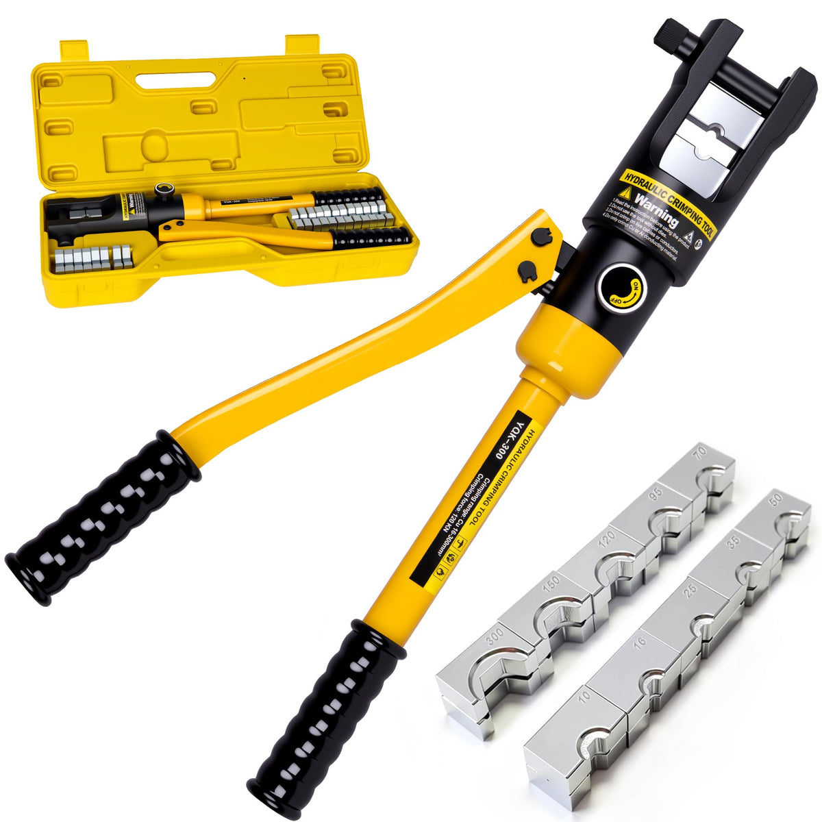 HYCLAT 16 Tons Hydraulic Wire Crimping Tool Battery Cable Lug Terminal Crimper With 13 Pairs of Dies, 9AWG to 600MCM Crimping Tool