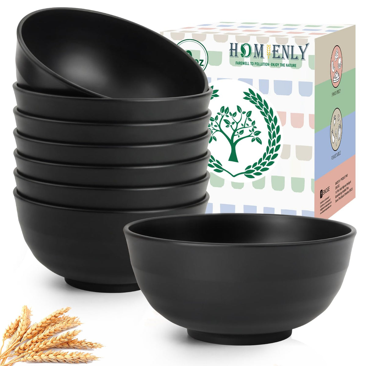 Homienly Soup Bowls, Cereal Bowl, Premium Wheat Straw Bowls Set of 8, Unbreakable Plastic Bowls Microwave Safe, Dishwasher Safe Serving Bowl for Kitchen, Breakfast, Dinner, Salad, Poke (Blue, 26 OZ)