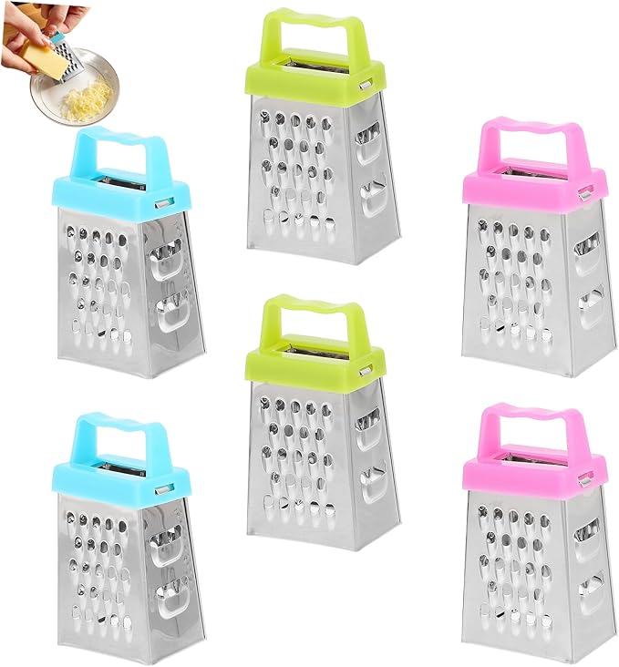 TOPPERFUN Mini Cheese Grater 6-Pack Stainless Steel Box Graters Handheld Vegetable Slicer for Garlic Ginger Cucumber and Potato Non-Slip Handle 2.63 X 1.45 X 1.06 in