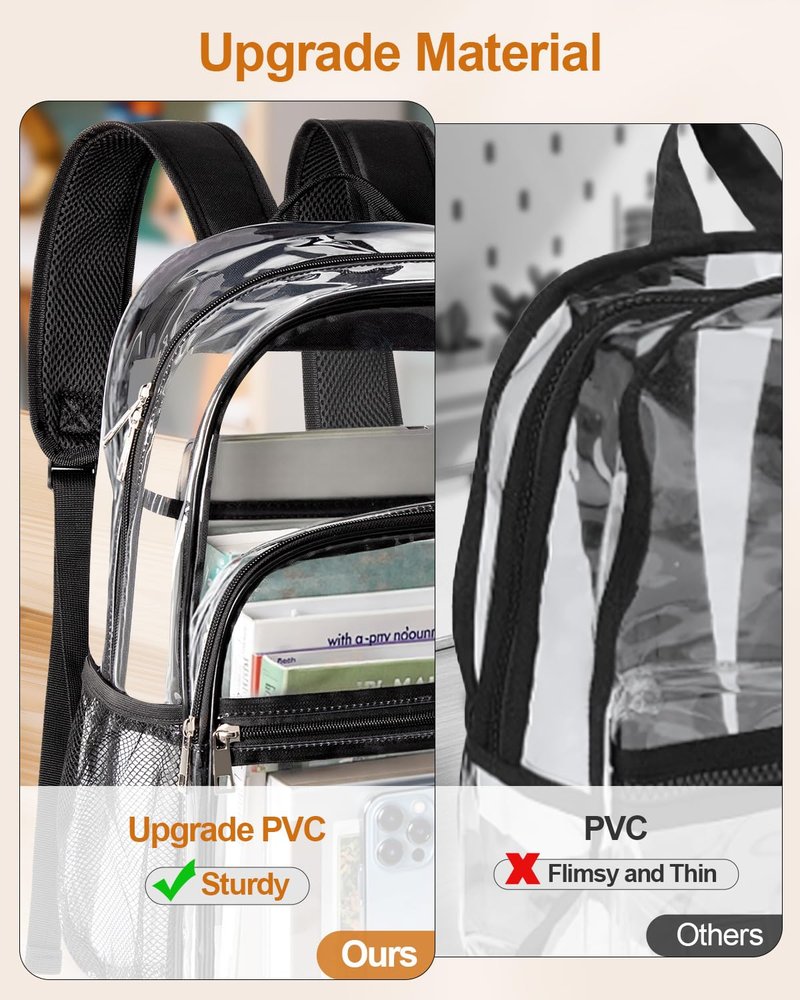 KIMNERPU Clear Backpack, Heavy Duty Transparent Bookbag for School with Reinforced Strap for Women, Men, Capacity Bag for College Clear