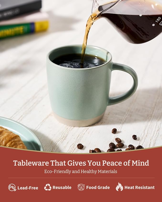 famiware Coffee Mugs Set of 6, Milkyway 13 oz Mug Set, Ceramic Cup Set with Handle for Coffee, Tea, Cocoa, Milk, Light Green