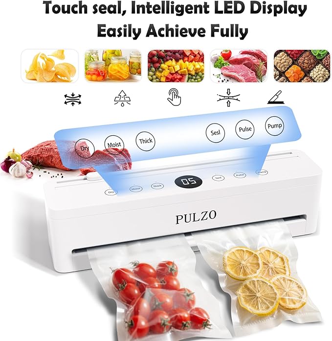 Vacuum Sealer Machine, 85KPa True-Auto Vacuum Sealer for Food, Dry/Wet Modes, External Sliding Blade, Removable Drip tray, Includes Free Bags (25 Pre-cut)