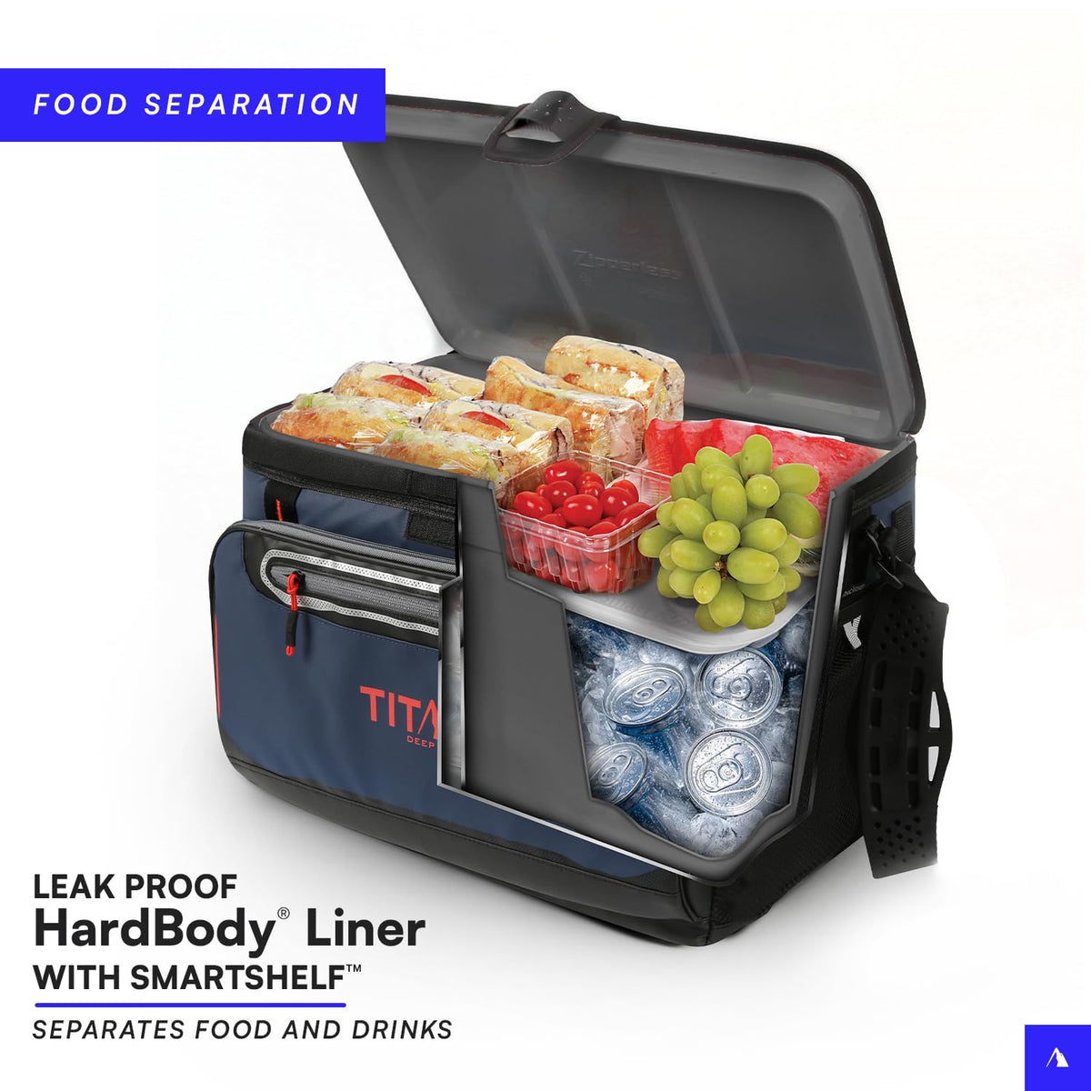 Titan by Arctic Zone Deep Freeze Cooler - 48 Can Zipperless Hardbody Cooler with Deep Freeze Insulation, HardBody Liner, and SmartShelf - Process Blue