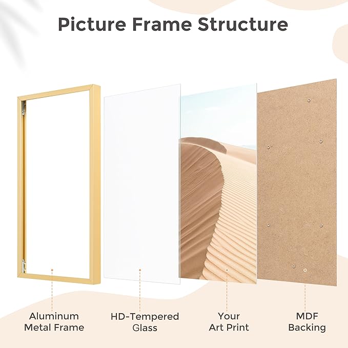 5x8 Metal Picture Frame - Gold Aluminum Photo Frames-Real Real Glass,Tabletop Display,Mounting Horizontally or Vertically Decor for Wall Gallery Poster Photo 5x8 Frames, Gold