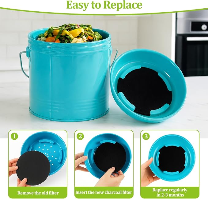 6 Pack Charcoal Filters for Kitchen Compost Bin, 6.7 Inch Compost Filters for