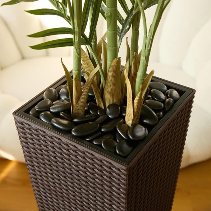 5FT Artificial Palm Tree - Tall Fake Tree with Brown Taper Planter & Pebbles, UV Resistant for Indoor & Outdoor Decor - Large Potted Faux Plant for Living Room, Office, Home Decor,VN130