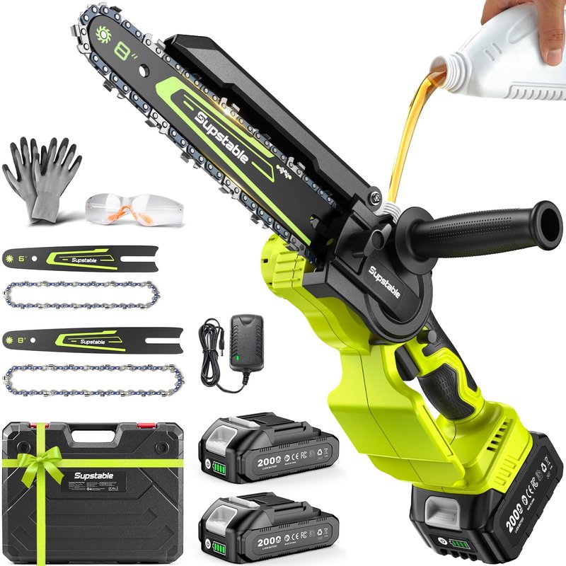Mini Chainsaw Cordless, 8 Inch & 6 Inch Electric Chainsaw Battery Powered, 1000W Brushless Handheld Power Chain Saw with 2 Batteries, Small Tree Saw for Branch Trimming Wood Cutting