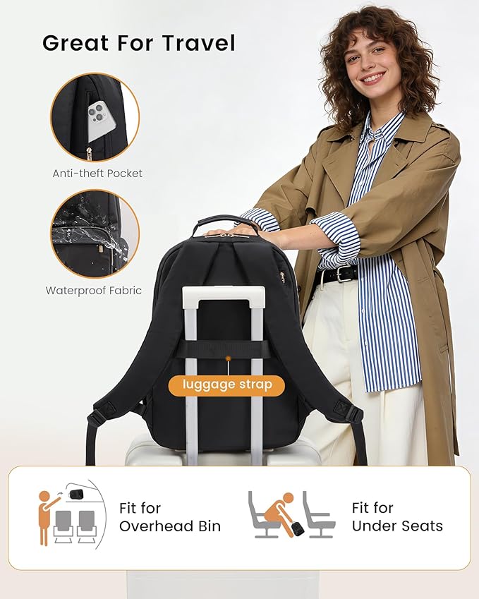 LOVEVOOK Laptop Backpack for Women with Large Capacity Cup Pocket, 15.6 inch Work Purse Travel Bag for Teacher Nurse, Waterproof Computer Business Back Pack, Cute Bookbag for School College, Black