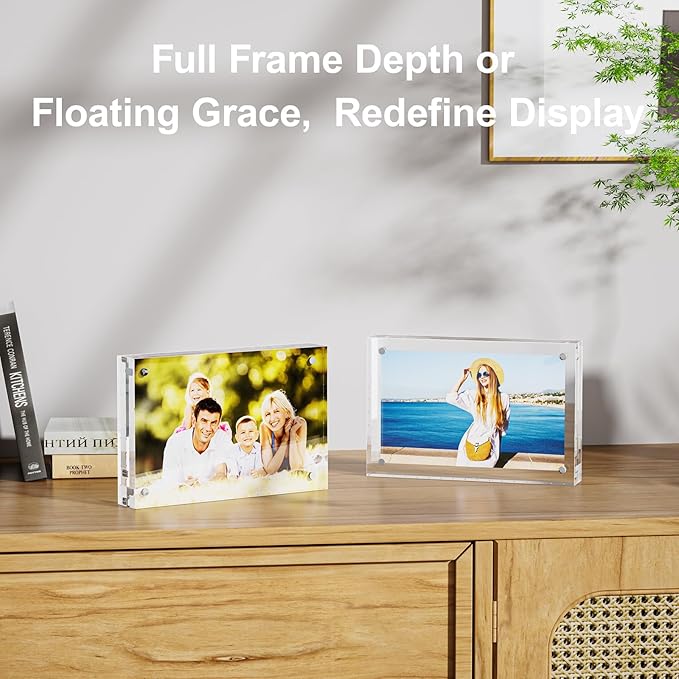 3 Pack 5x7 Acrylic Picture Frames - 20% Thicker Double Sided Magnetic Frame with UV Protection - Freestanding Clear Frameless Display for Tabletops - Modern Photo Frame Set for Home & Office Decor