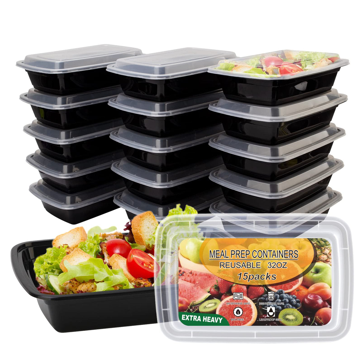 Ezalia 50 Pack- Meal Prep Containers 38oz, Plastic Food Prep Containers Reusable, Leakproof To Go Food Containers with Lids, BPA-Free, Microwave/Dishwasher/Freezer Safe