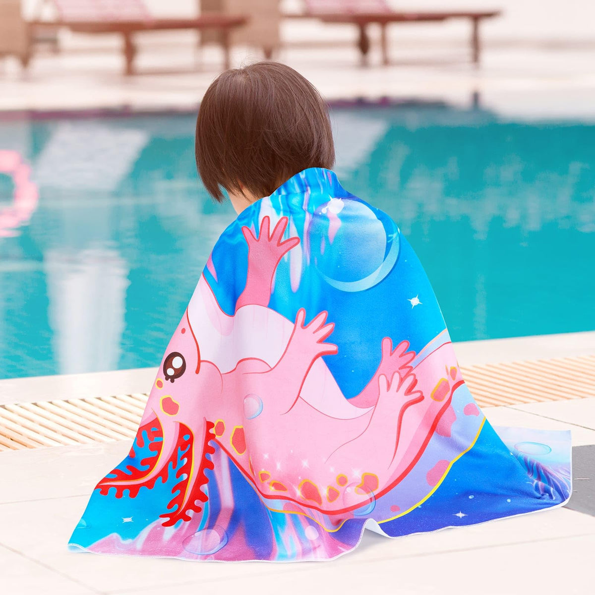 WERNNSAI Kids Beach Towel for Girls, Axolotl Quick Dry Swim Towel