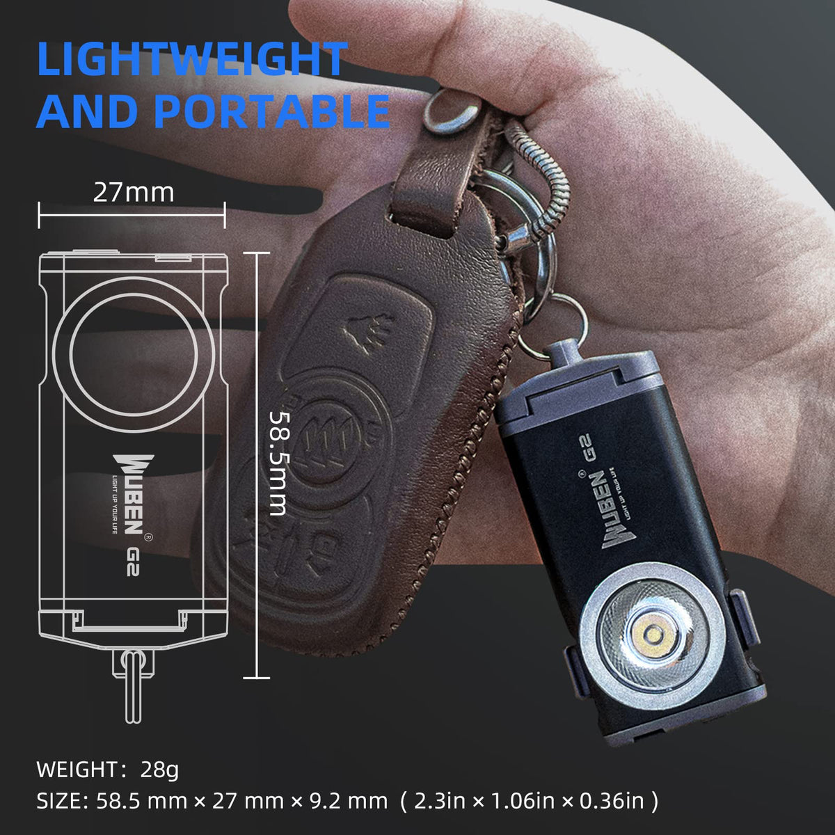 WUBEN G2 Mini Flashlight Keychain, 500 Lumens Rechargeable Pocket 5 Modes Small Led EDC Keychain Brightest Flashlight Magnetic Hat Clip for Travel,Walking,Searching,Hiking