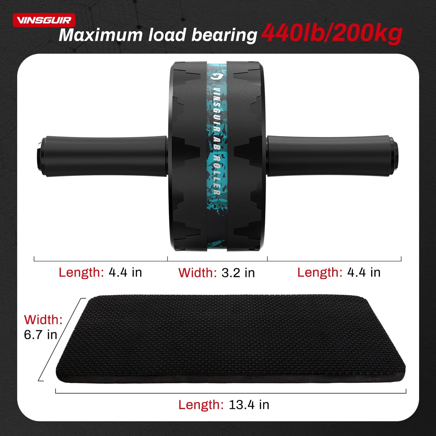 VINSGUIR Ab Roller Wheel, Abs & Core Workout Equipment for Home Gym with Knee Pad Accessories, Abdominal Wheel for Full-body Strength Training (Lake Blue and Blak)