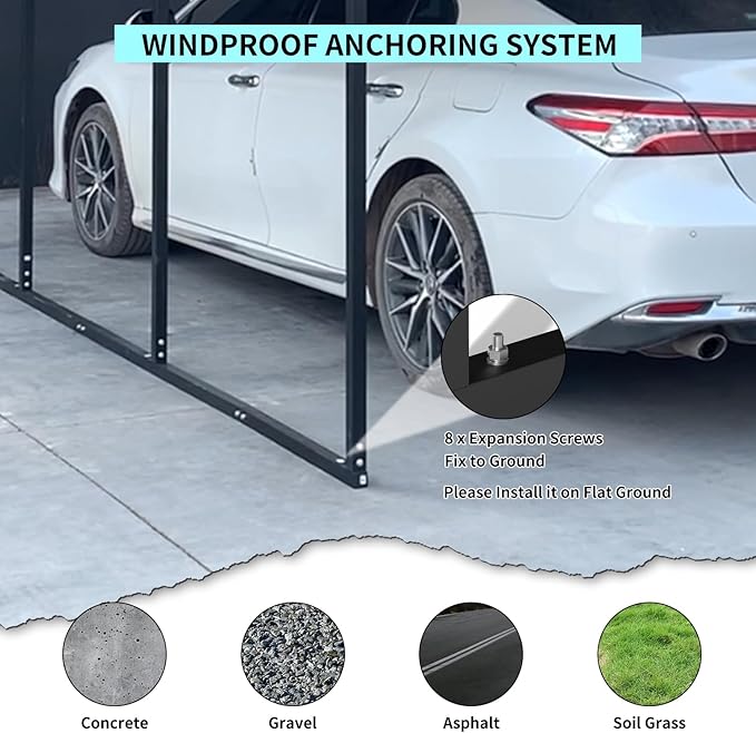 10x15 FT Metal Carport with Enhanced Base and Galvanized Steel Roof, Heavy Duty Outdoor Garage Car Shelter for Car, Boats and Truck
