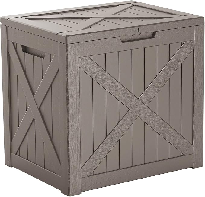 Resin Deck Box - 32 Gallon Lockable Outdoor Storage, Water-Resistant Indoor/Outdoor Bin for Package Delivery, Patio Cushions, Gardening Tools