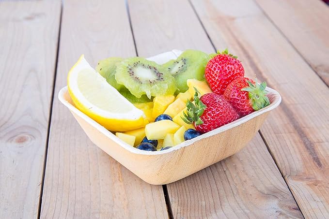 Charity Leaf Disposable Palm Leaf 5" Square Bowl (50 pcs) Dipping Bowls | Bamboo Like| All Natural and Biodegradable | Charcuterie Boards, BBQs, and Parties