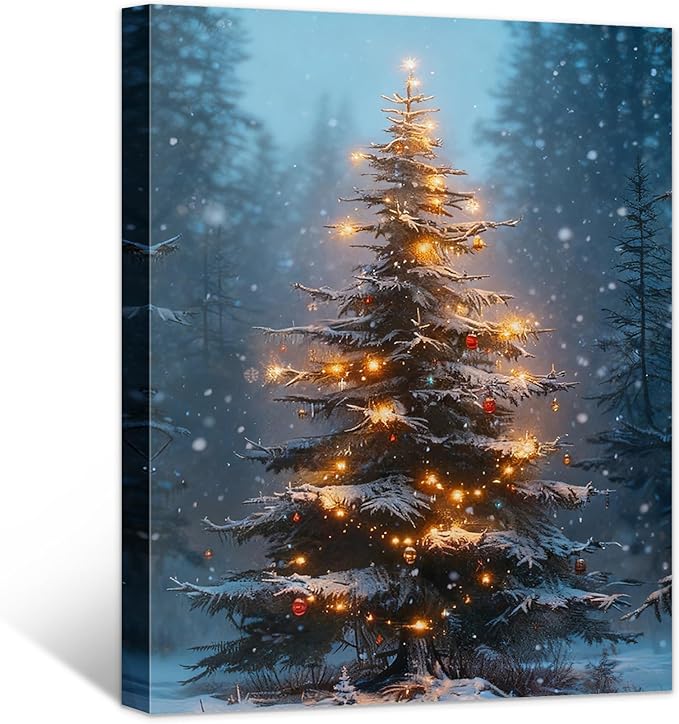 Framed Christmas Pictures Wall Decor,Vintage Pine Tree Prints,Winter Christmas Canvas Wall Art Decoration for Bedroom Bathroom Living Room Rustic Xmas Holiday Gifts (Christmas Tree 3, 16'' X 24'')