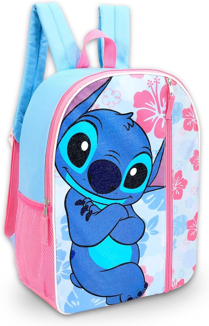 Disney Stitch Backpack and Lunch Bag for Girls, Kids - Bundle with 16" School Bag, Lunch Box, Water Bottle, Stickers, More | Lilo and Stitch Backpack with Lunchbox Set