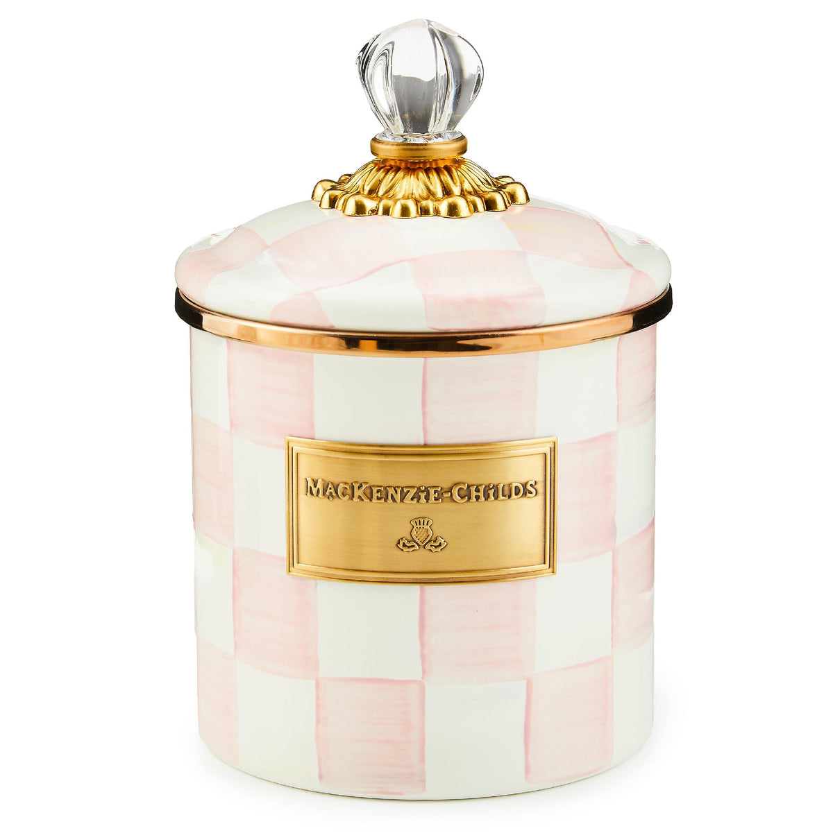 MACKENZIE-CHILDS Enamel Canister, Small, Pink-and-White Rosy Check