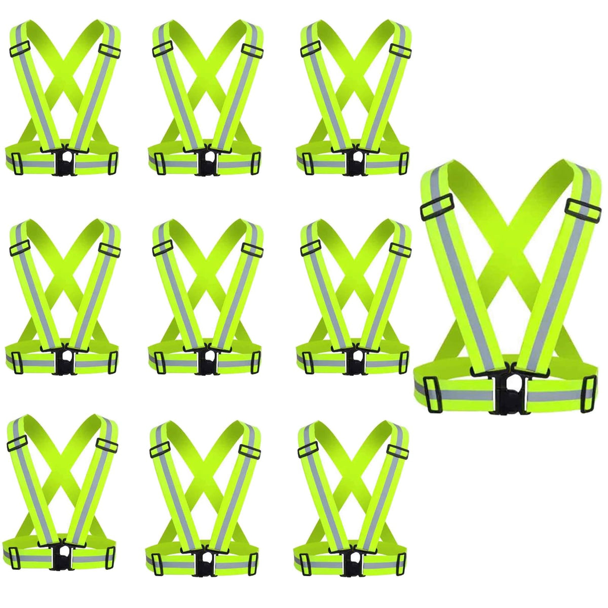 Cezmkio Reflective Safety Vest 10pcs - High Visibility Vest Adjustable Straps for Outdoor Jogging, Cycling, Walking and Riding