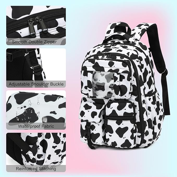School Backpack for Girls 3Pcs Set Elementary Middle School Book Bags with Lunch Box Pencil Case
