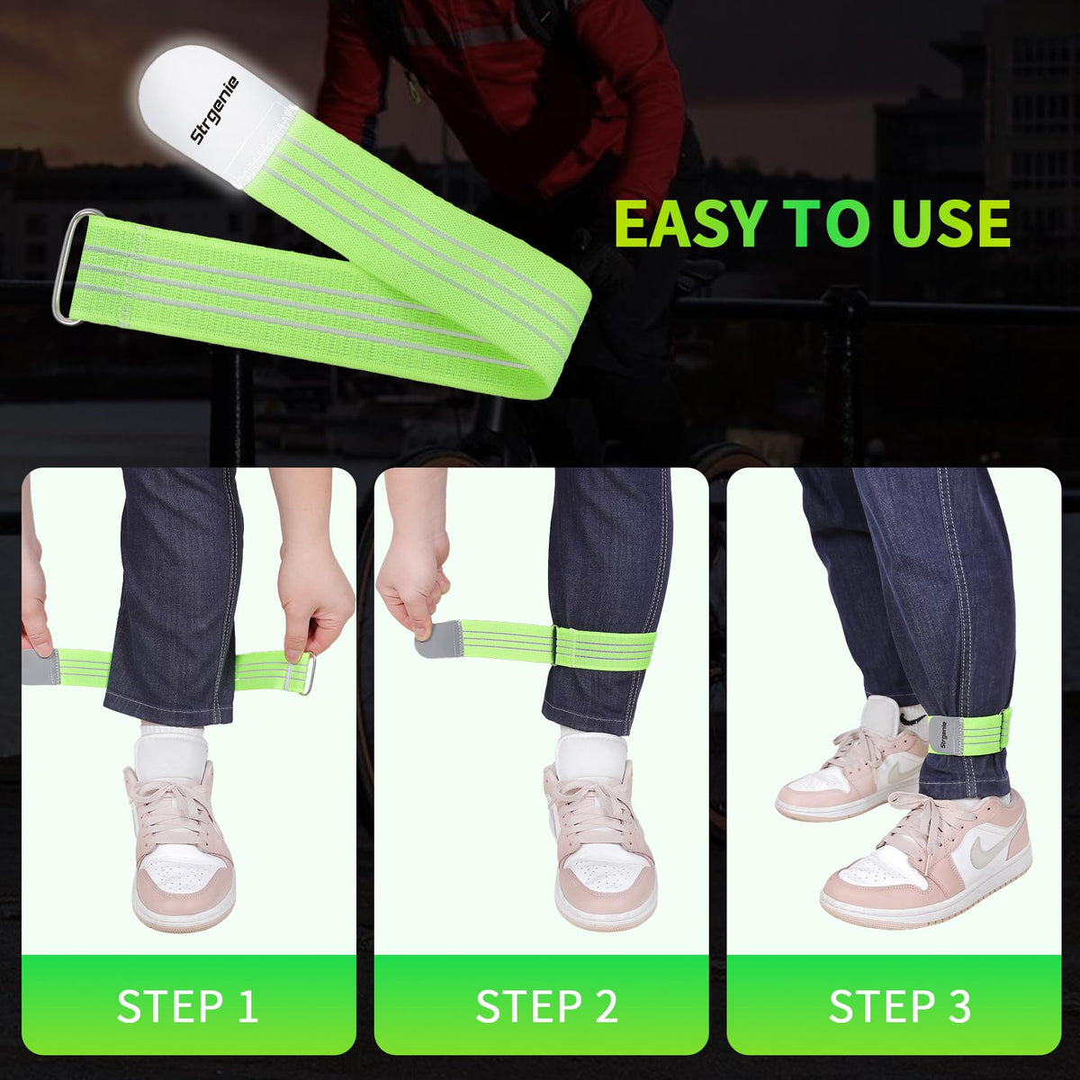Strgenie Reflective Boot Straps Adjustable Boot Straps for Cowboy Boots Elastic Boot Bands Tightener Cinch Straps for Under Jeans, Hiking, Fishing, Biking